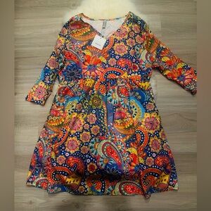 Size Large Vibrant Paisley Print Women's Dress.   RD/RD